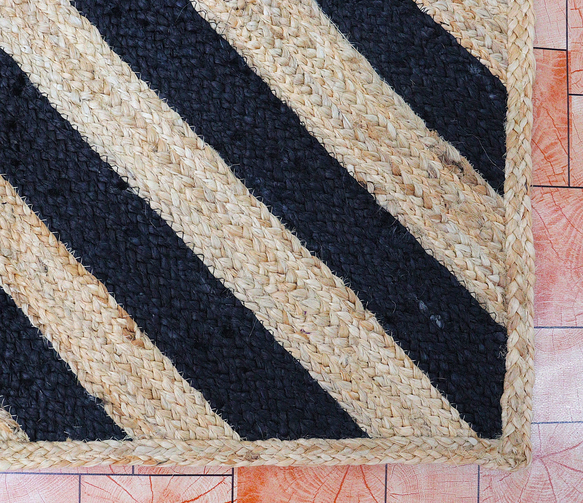 Geometric Chevron Jute Rug Black & Natural | Handwoven Rectangular Modern Carpet