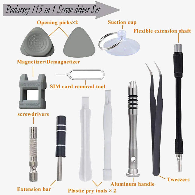 115PCS Screwdriver Repair Tool Kit Set - Complete Precision Tools for DIY, Home & Professional Use