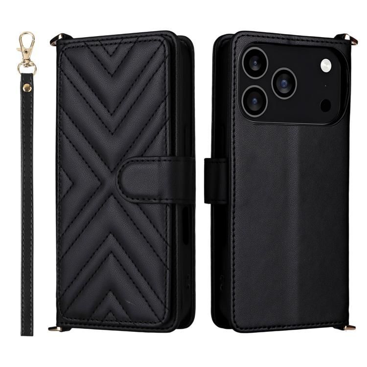 For iPhone 18 Pro Max / iPhone 17 Pro Max Multifunctional 6-Card Slots Leather Phone Case with Wrist Strap