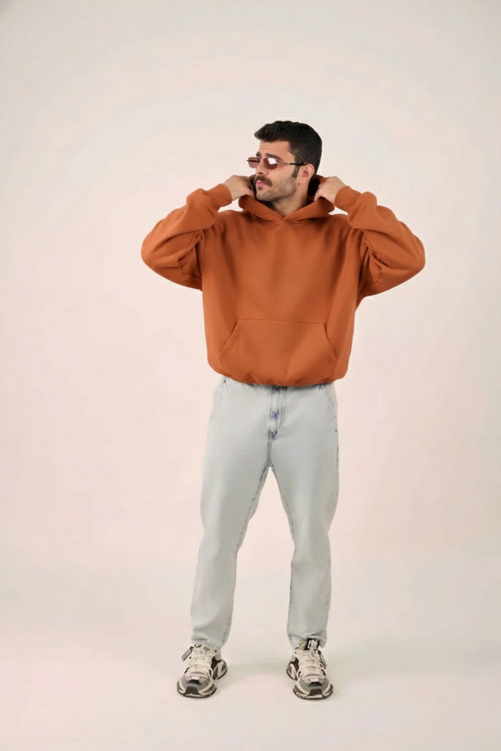 سترة مولو كلاسيكية بقلنسوة كبيرة الحجم - برتقالي صدئ