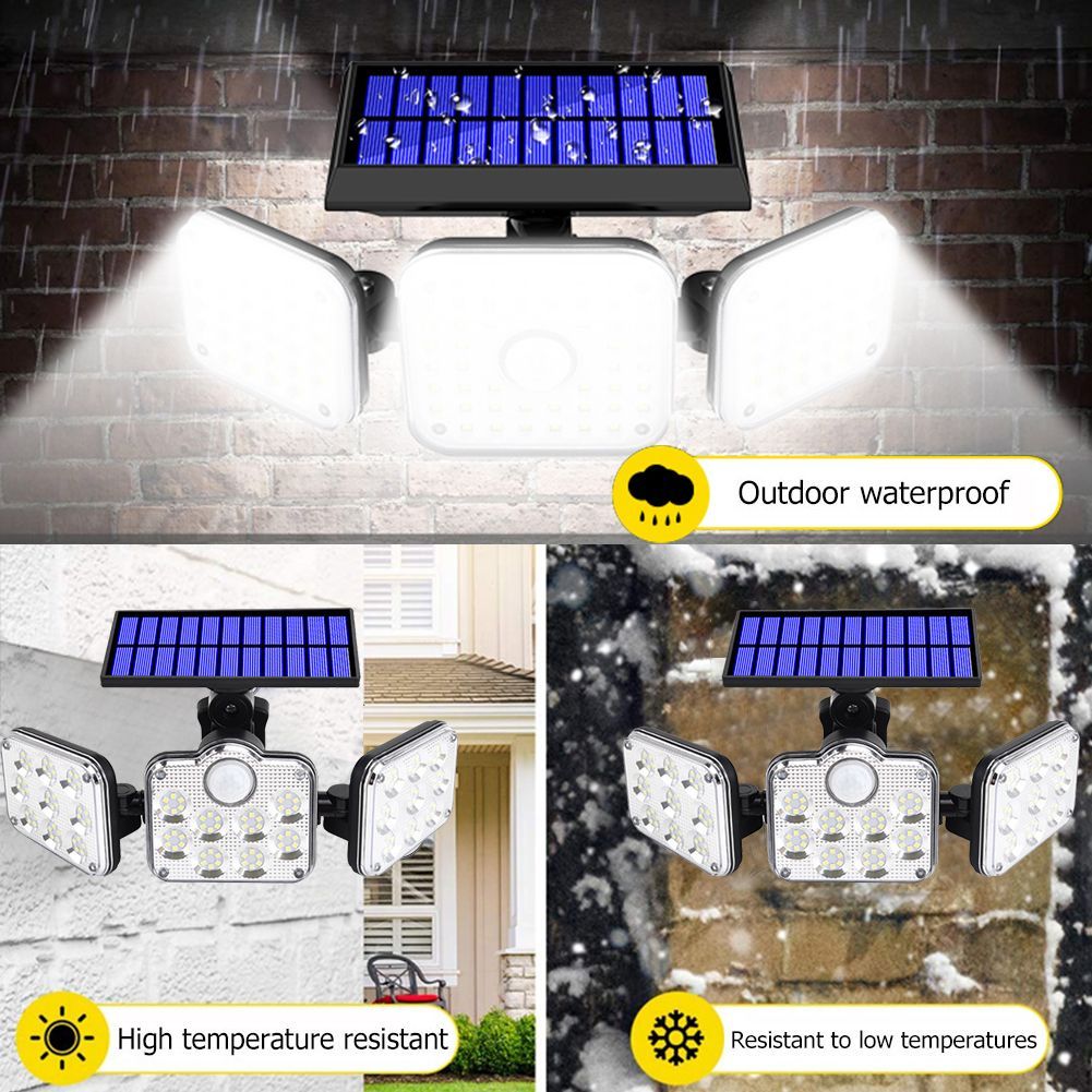 LED Solar Wall Lamp 3 Head Motion Sensor Light With Remote Control For Garden Garage