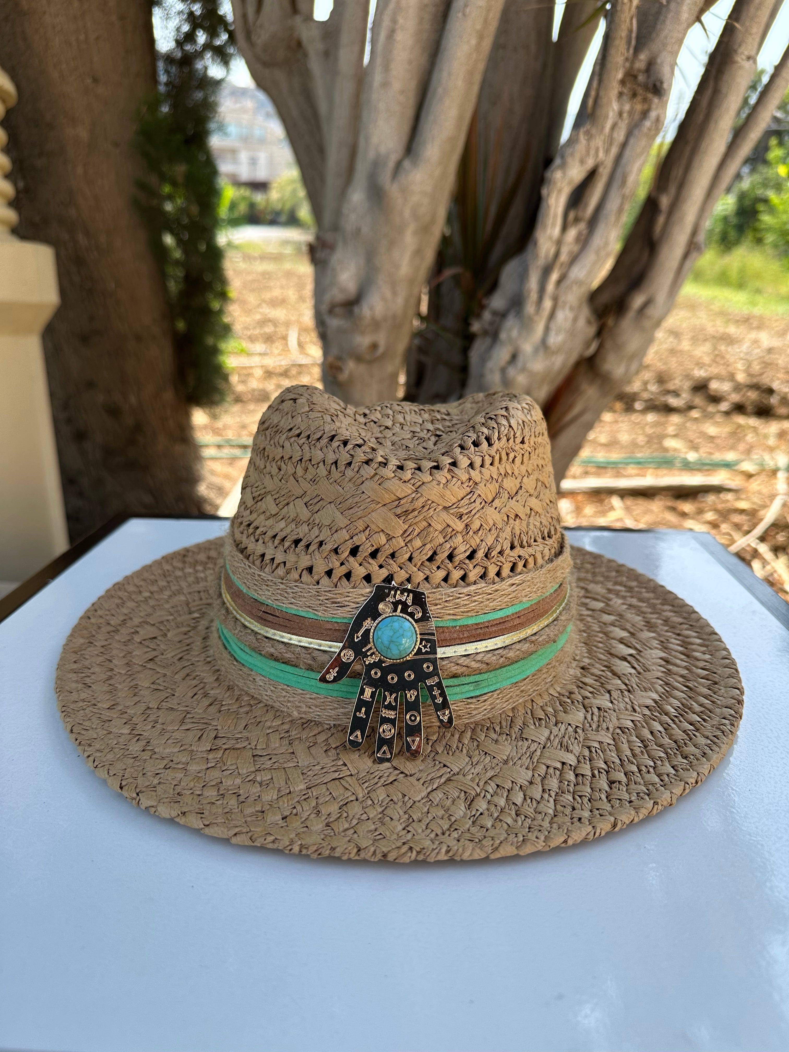 By Rita Raphael Camel Hamsa Straw Hat