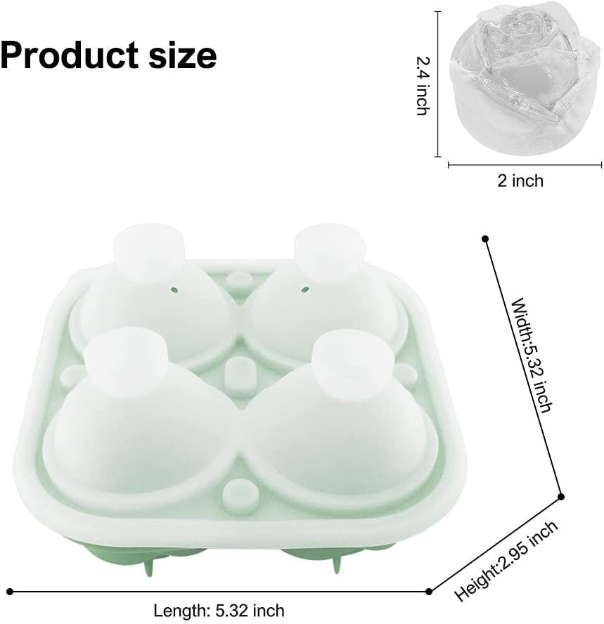 4 Cavity Ice Cube Trays 3D Silicone Rose Ice Tray Mold With Removable Funnel-Shaped Lid