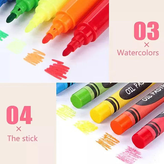 180 Pcs Wooden Box Coloring and Painting Set - Complete Art Kit for Kids & Adults