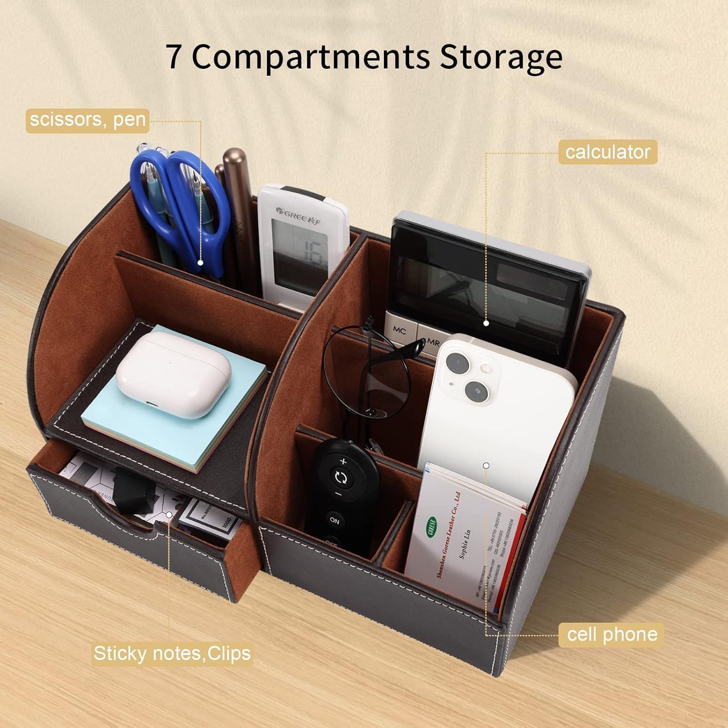 Desk Organizer Storage Case Table Organizer PU Leather Pen Holder Pen Box Office Supplies