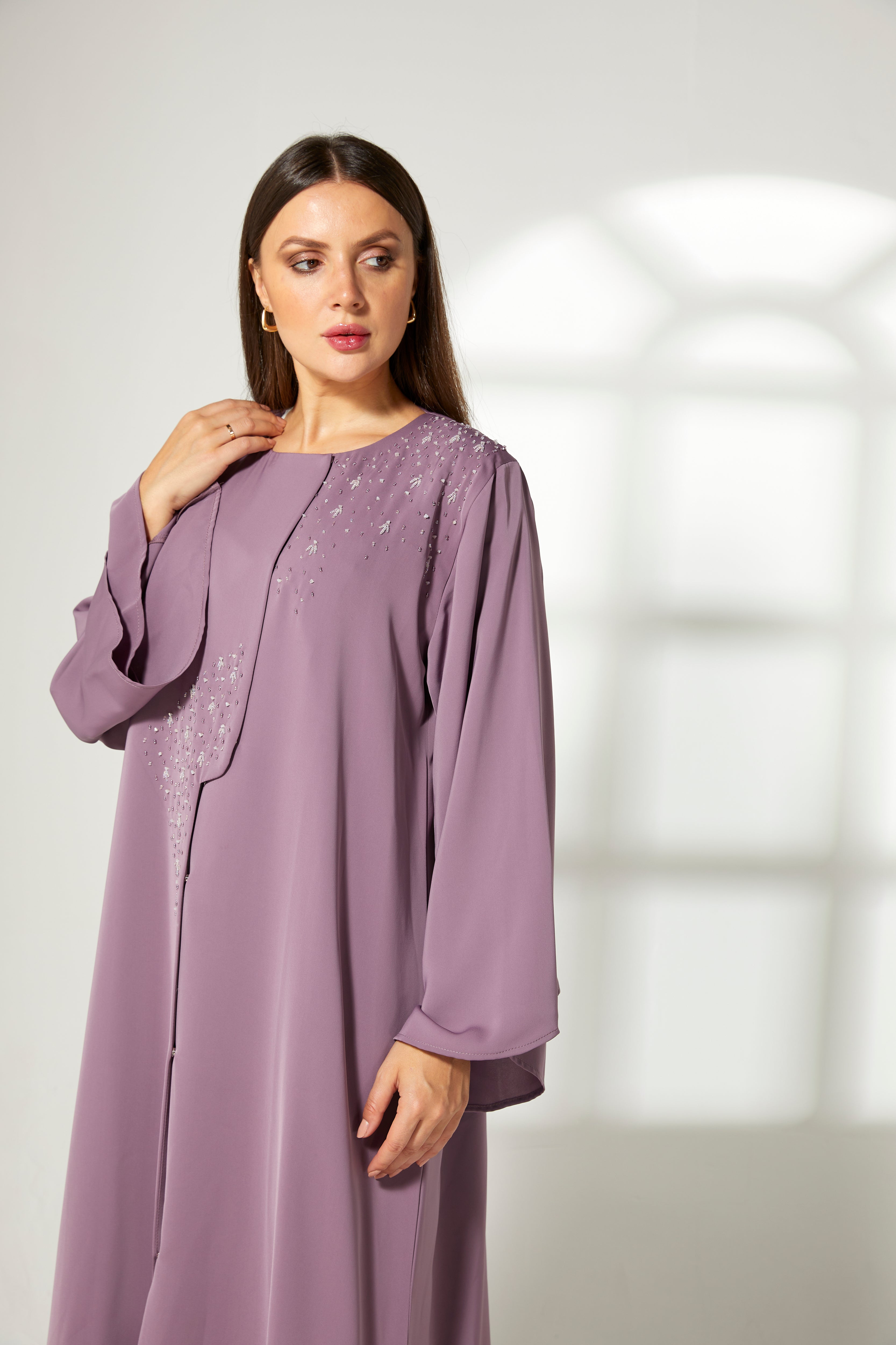 MOiSTREET Purple Korean Nida Front Embroidered Abaya