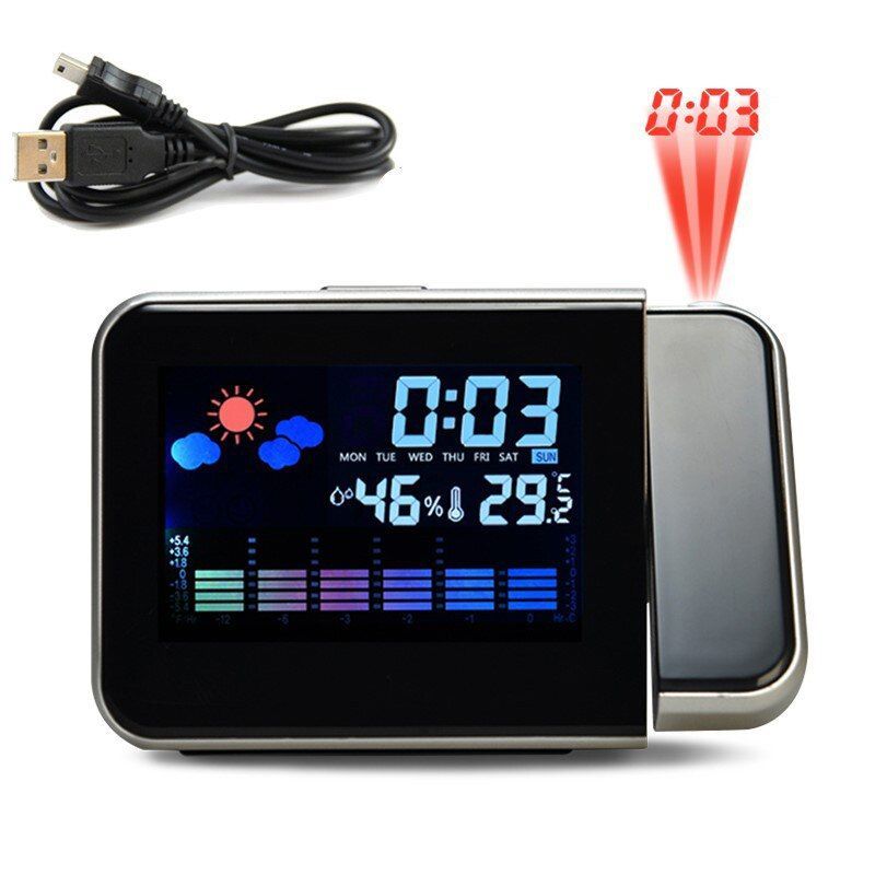 Color Screen Calendar LED Digital Display Alarm Clock Temperature Thermometer Projector