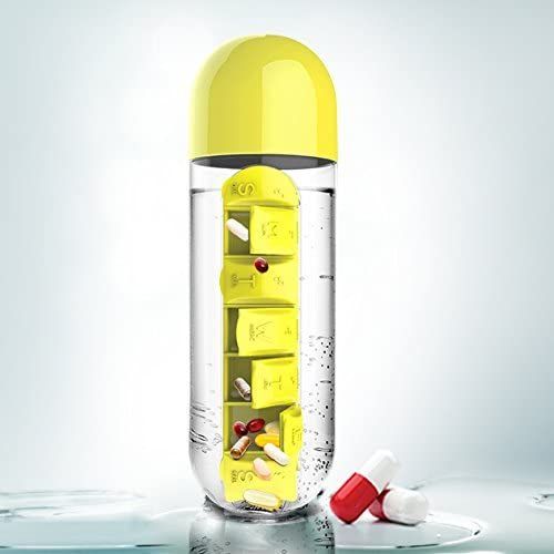 Pill Organizer Water Bottle 7 Day Medicine Holder With Weekly Dispensers Capsule Drink Bottle