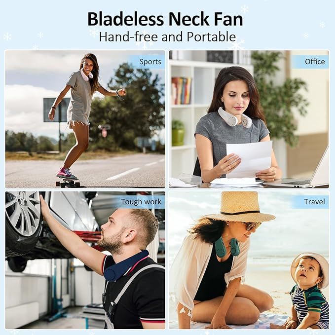 Portable Bladeless Hanging Neck Fans with Screen Display 5 Speeds Levels USB Rechargeable
