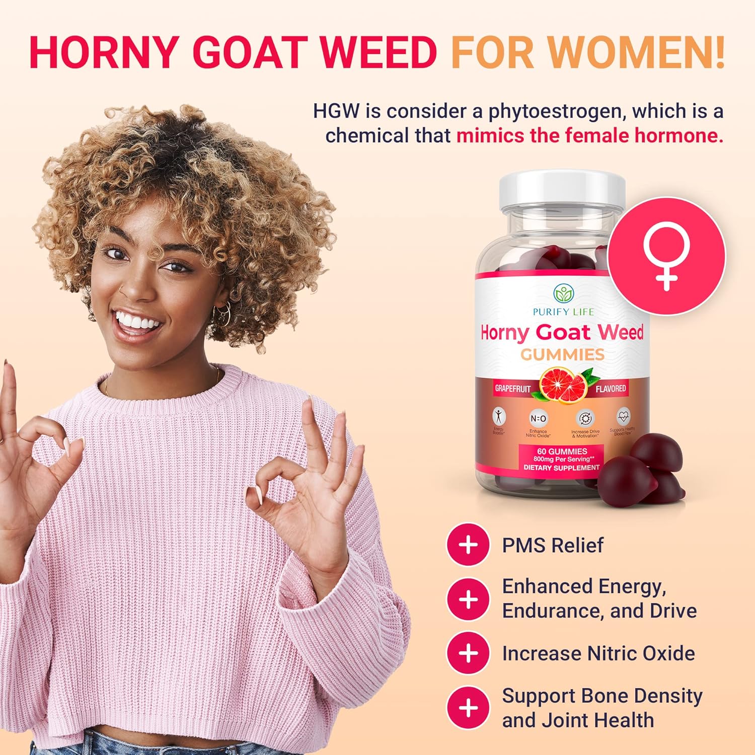Purify Life Potent Horny Goat Weed gummies 60 for Men and Women