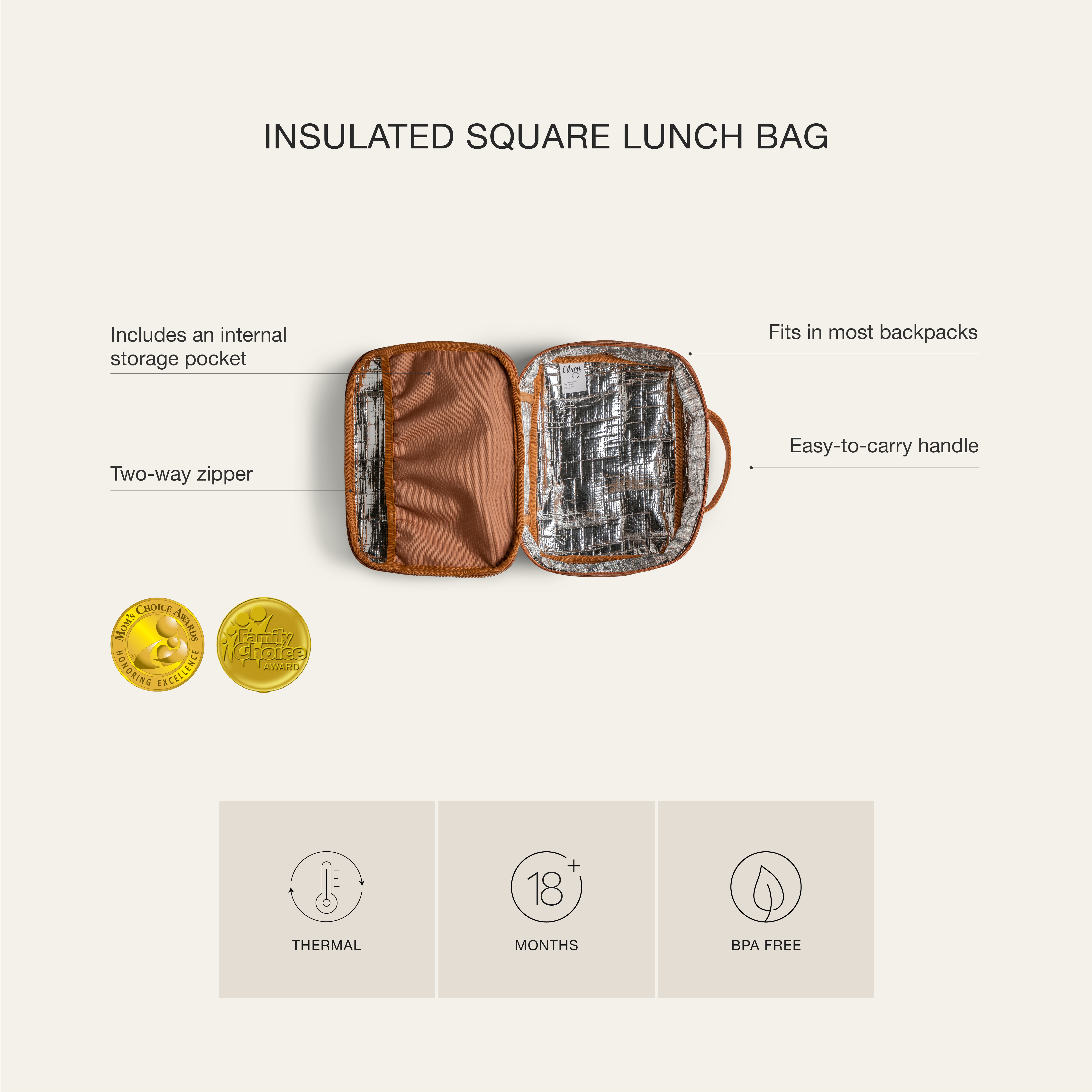 Citron-Insulated Square Lunchbag-Leo
