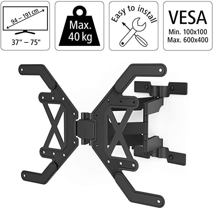 Hama 118064 FULLMOTION "Ultraslim" TV Wall Bracket, 600x400, 191 cm (75"), black