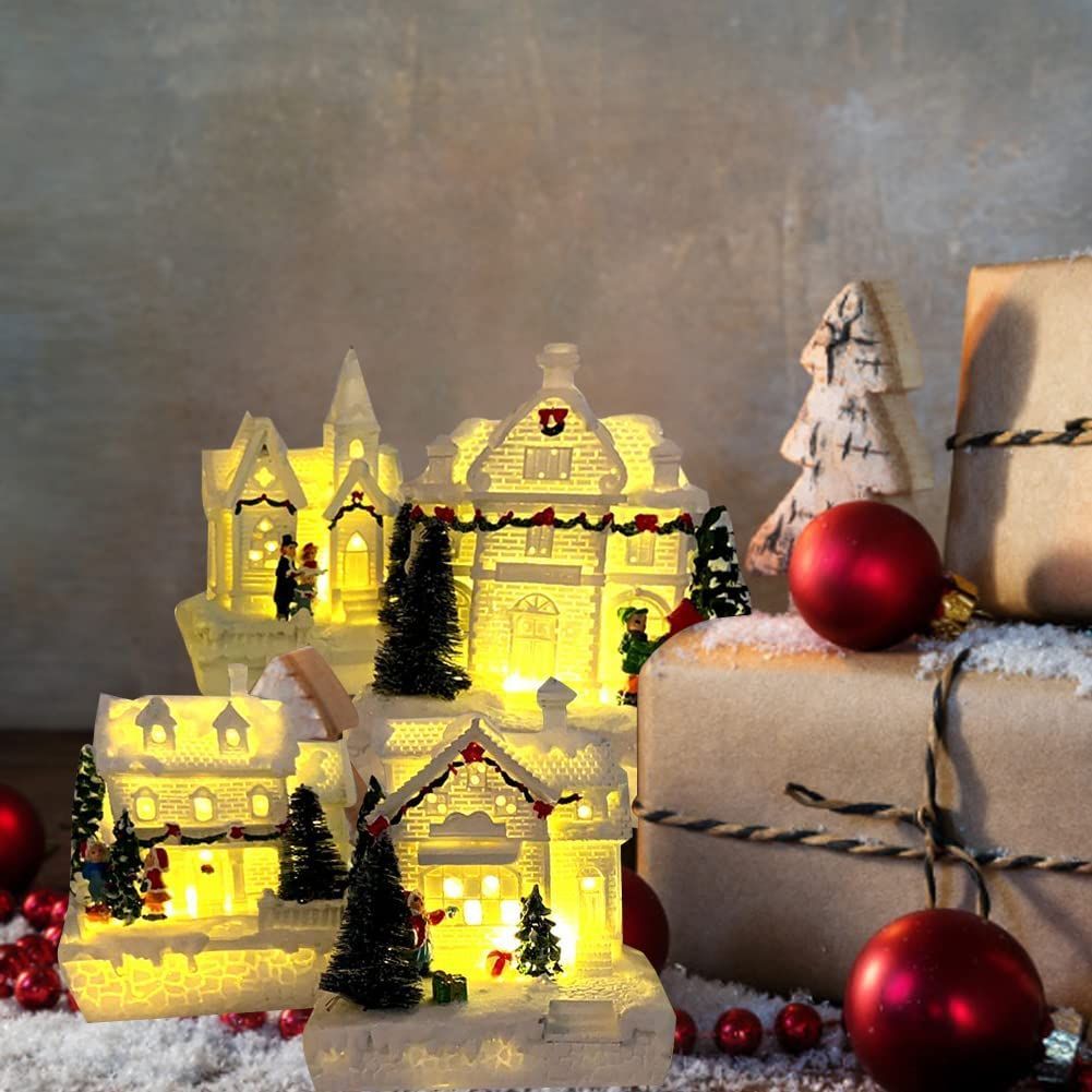 Glowing Little House Decoration Christmas Ornament Resin Snow House Gift