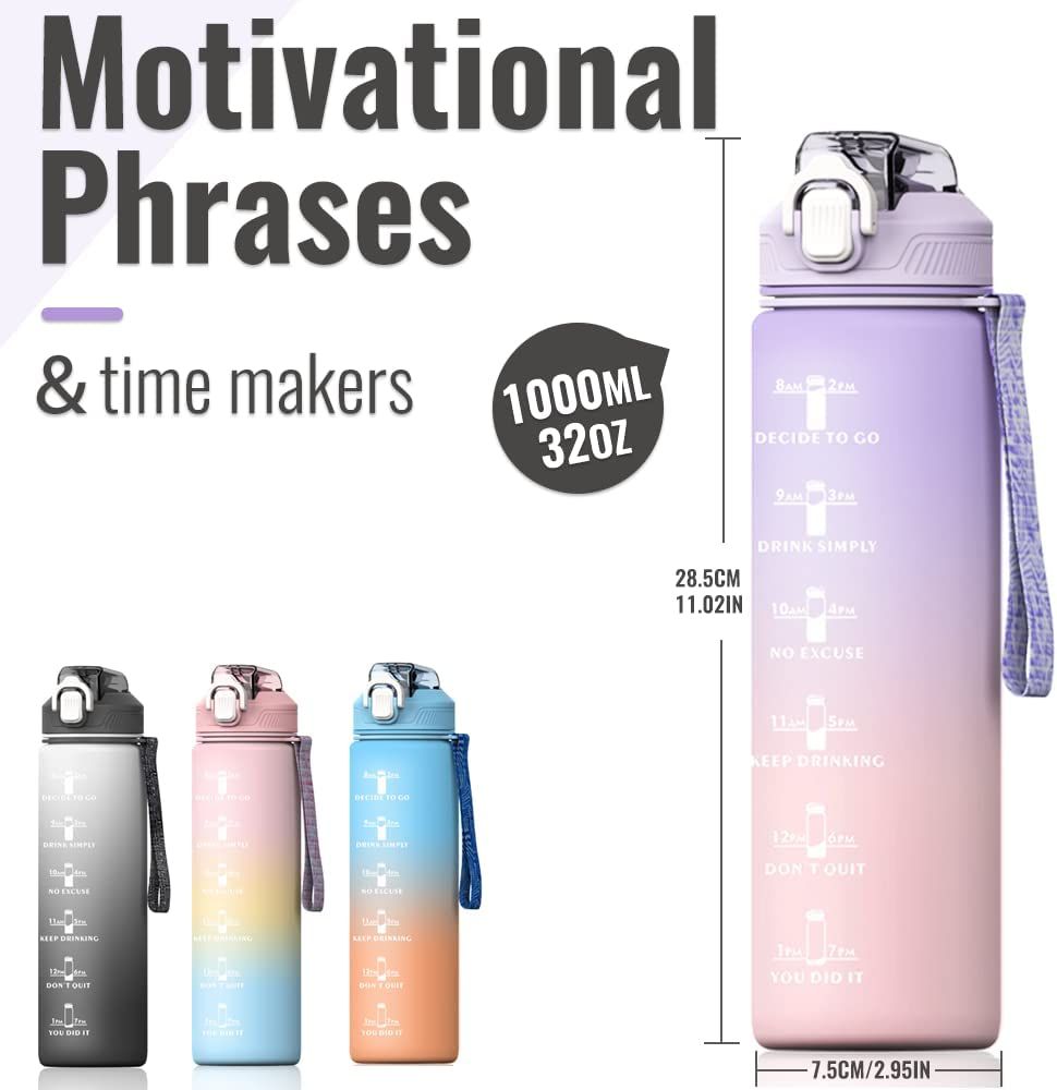 Plastic Water Bottle Leakproof Drink Bottle With Time Marker For Fitness Sports