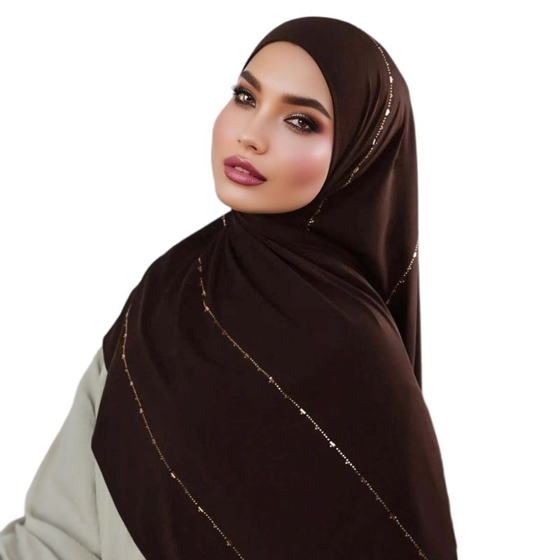 Coffee Brown Modal Feel Scarf with Rhinestones for Women 170x55cm