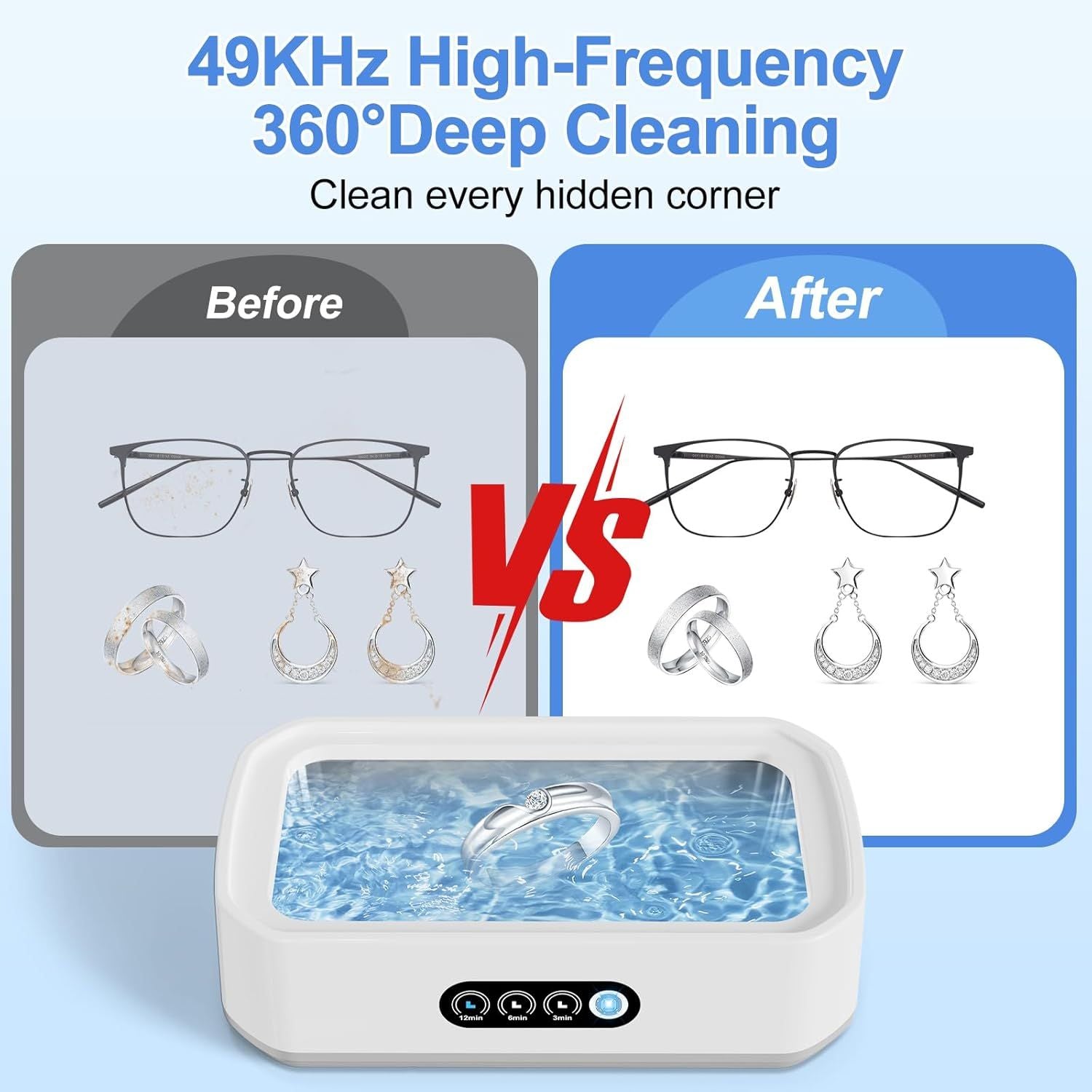 Ultrasonic Jewelry Cleaner for Dentures Eyeglasses Rings Coin Watch Strap