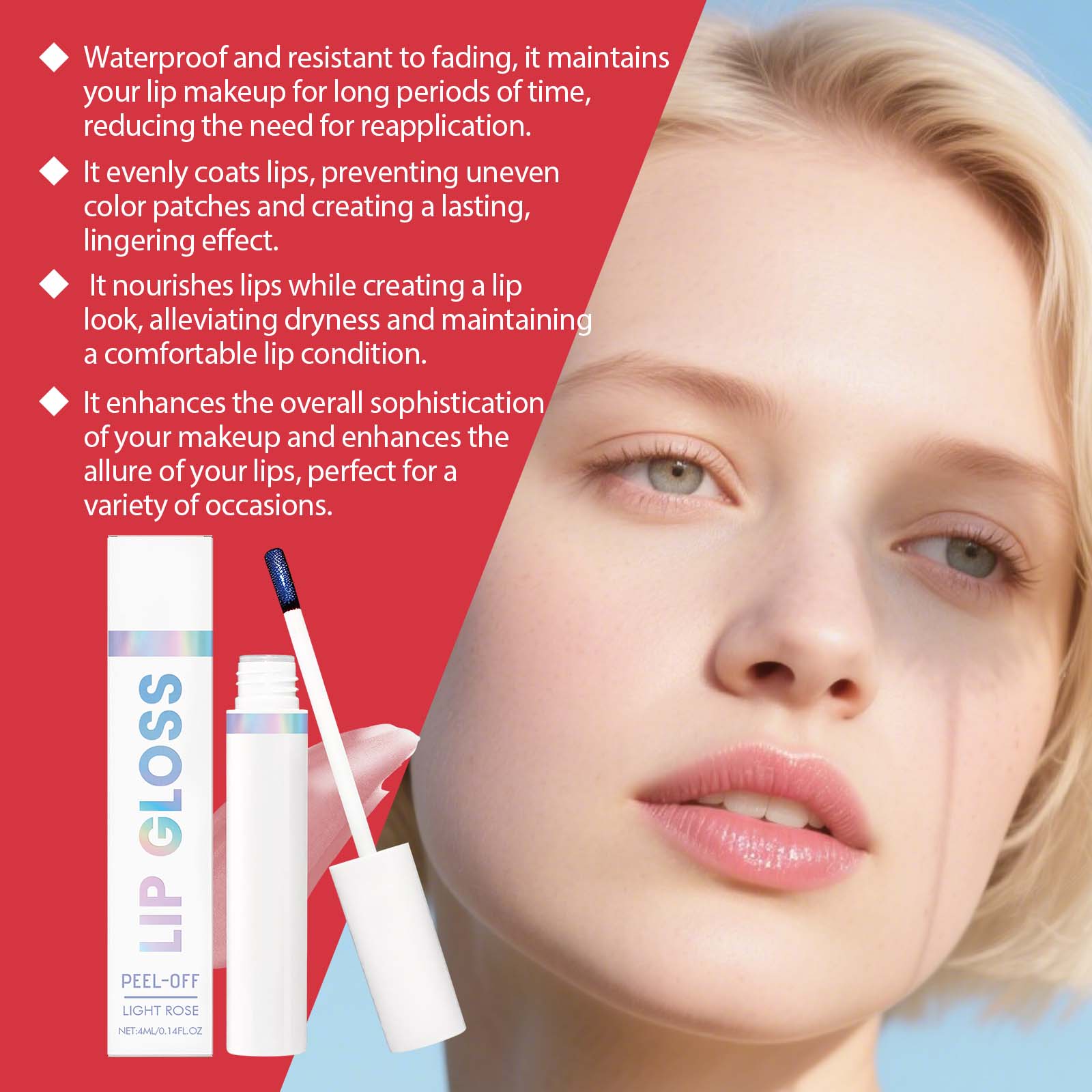 Peel-Off Lip Gloss, Long-Lasting Lip Makeup, Nourishing, No Fading, Trendy Lip Gloss ,4ml