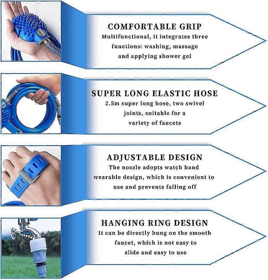 Pet Shower Spray Head With Brush and 2.5M Hose
