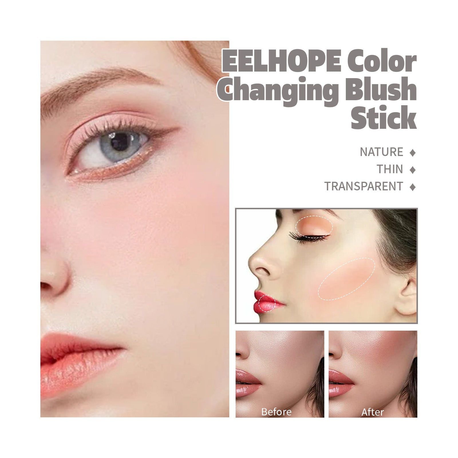 Color Changing Blush Stick, Natural Face Makeup, Lasting Nude Glow ,7g