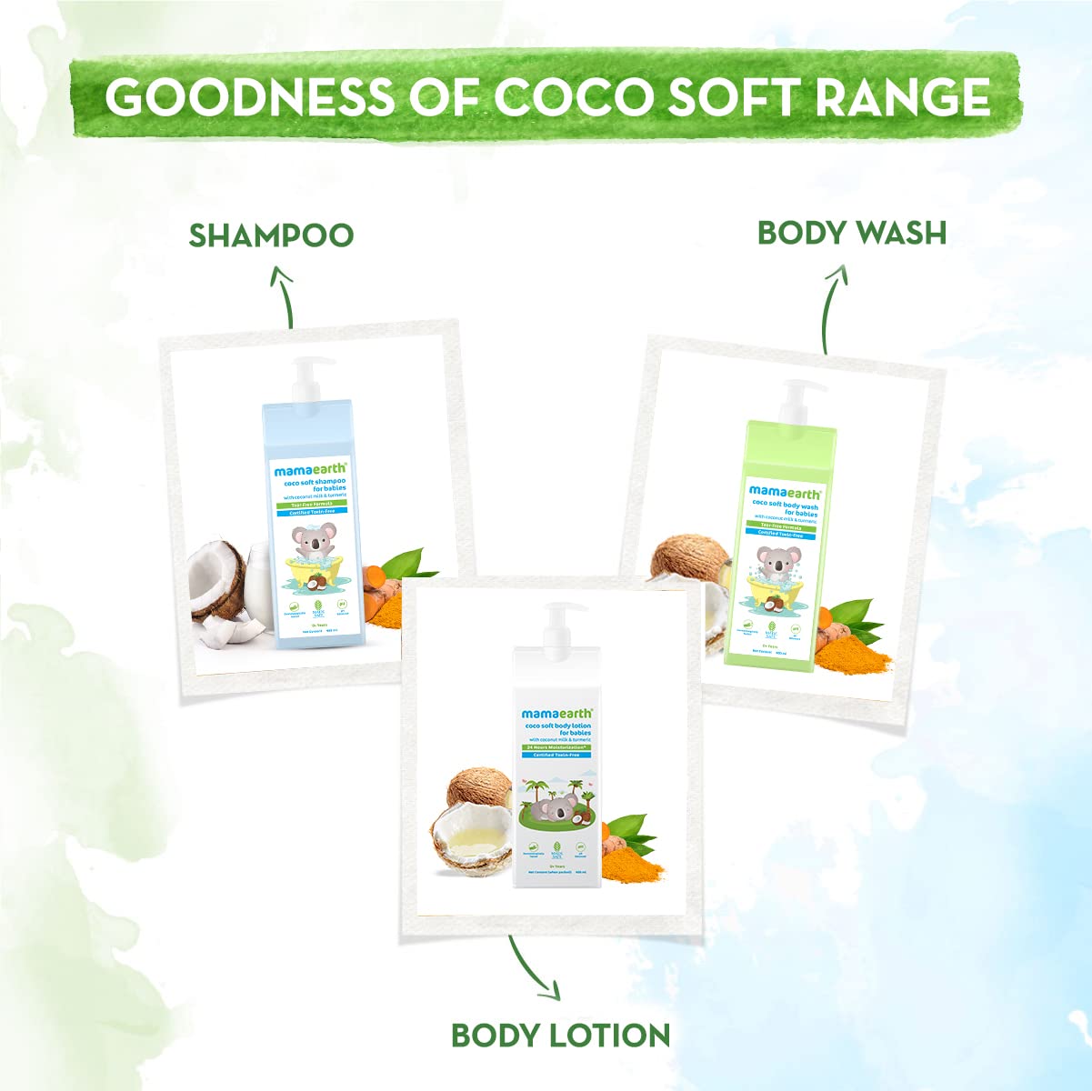 شامبو Mamaearth coco soft للأطفال الرضع بحليب جوز الهند والكركم 400 مل