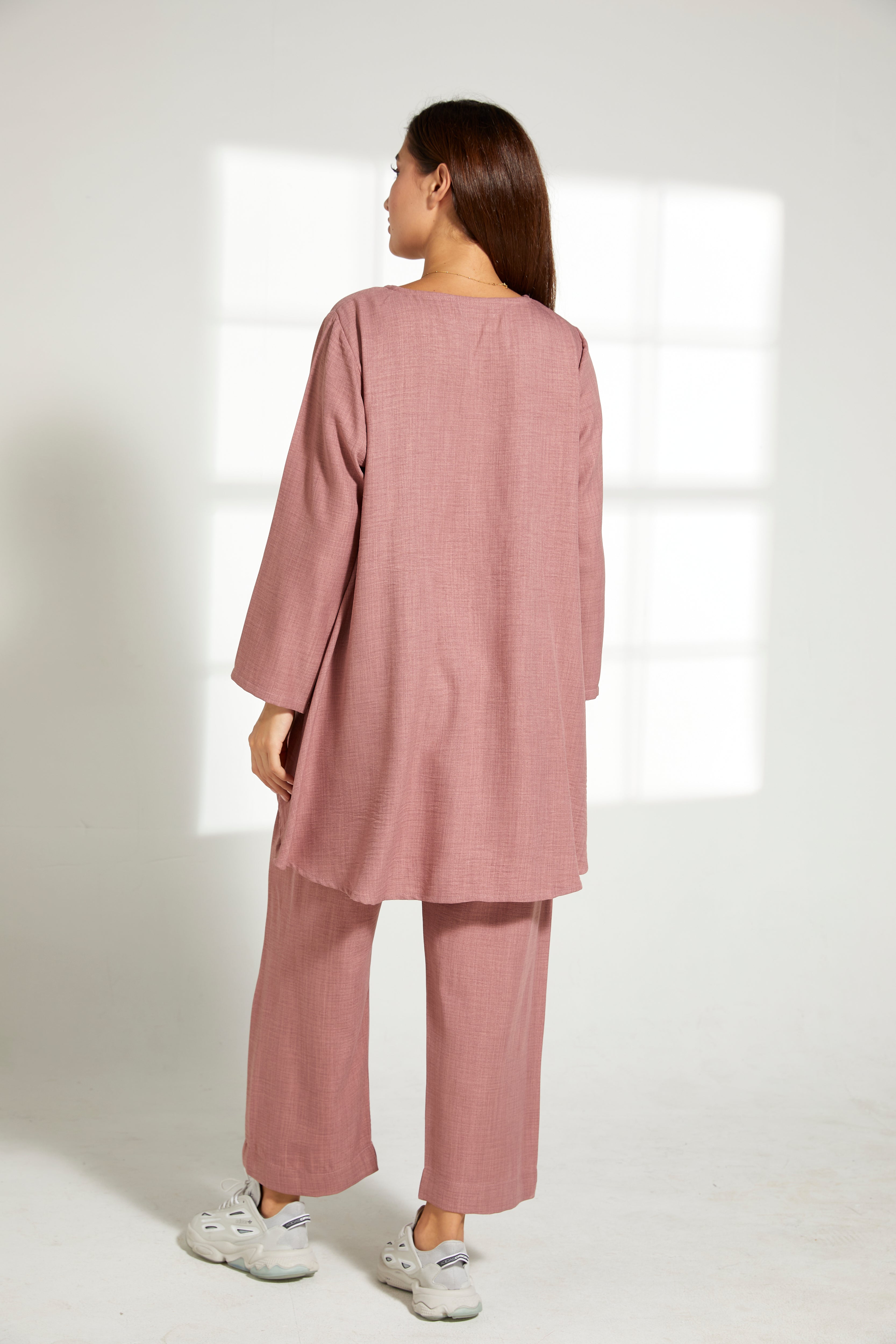 MOiSTREET Pink CEY Mélange Fabric Top And Pants Set