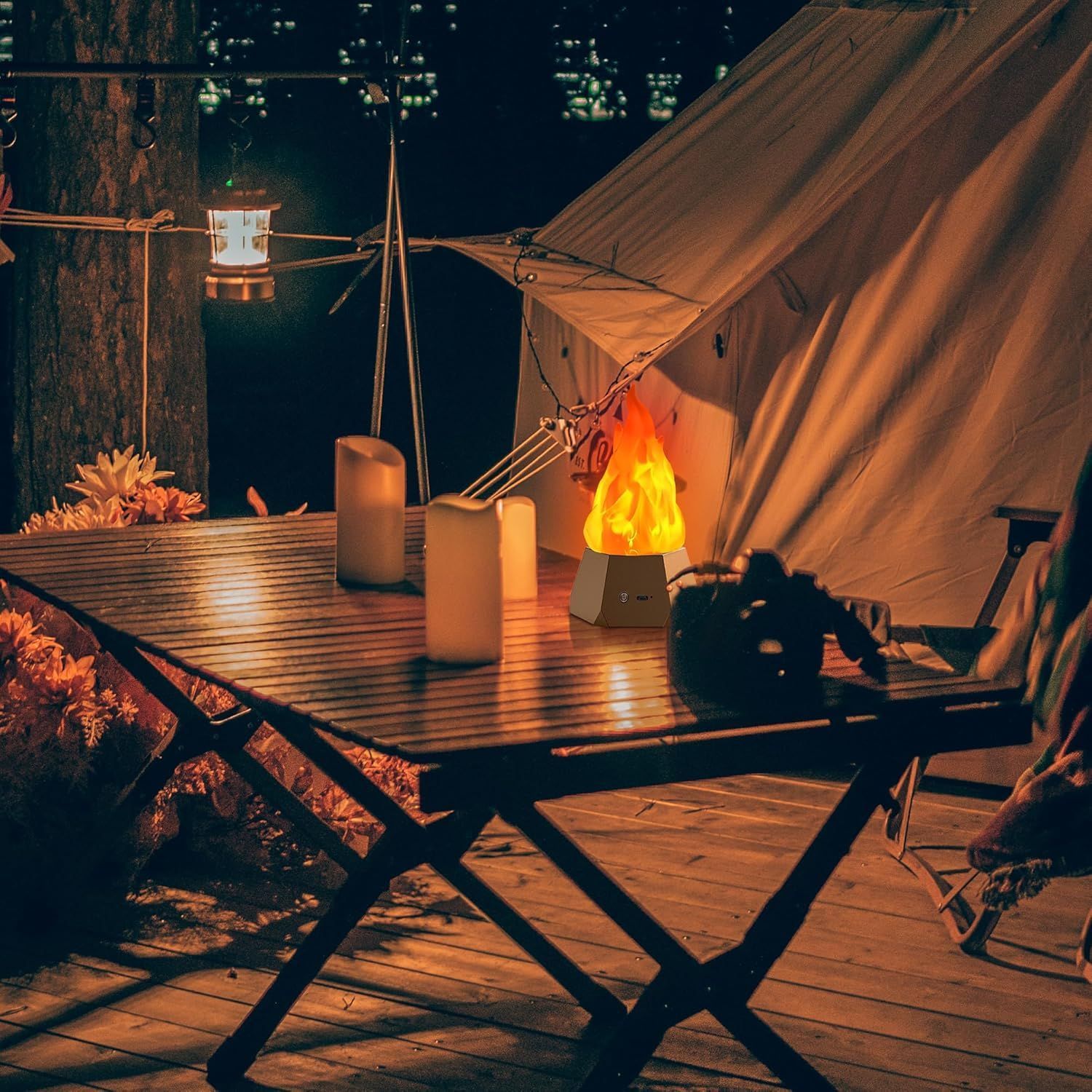 Fake Fire Lamp USB Rechargeable Flameless Candles with Flickering Flame for Camping Halloween