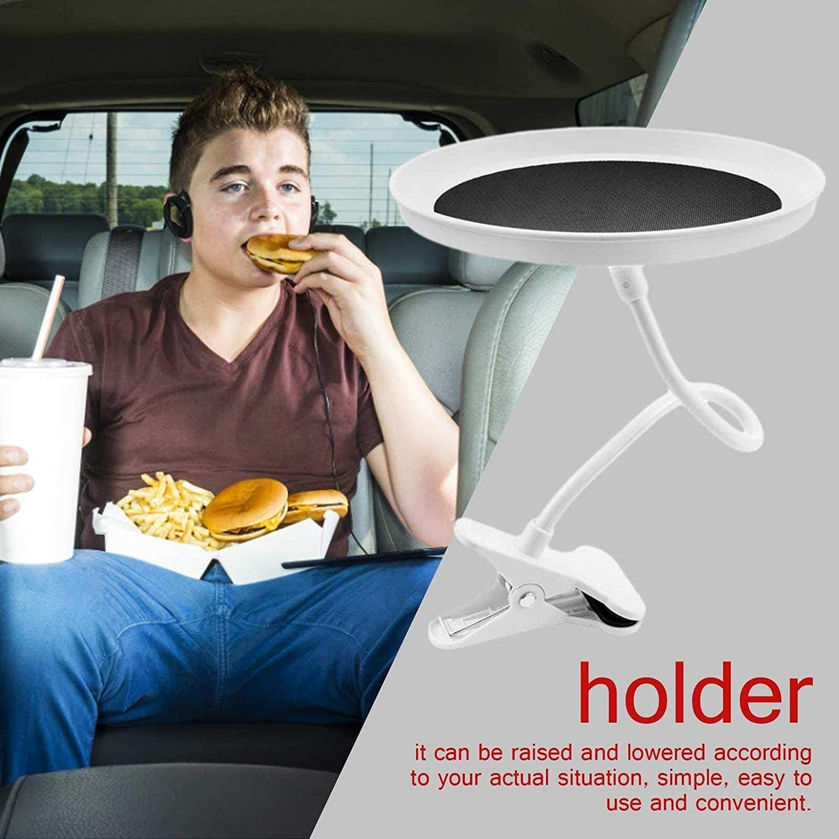 Car Seat Food Table Swivel Mount Holder Travel Drink Table Round Stand Food Tray