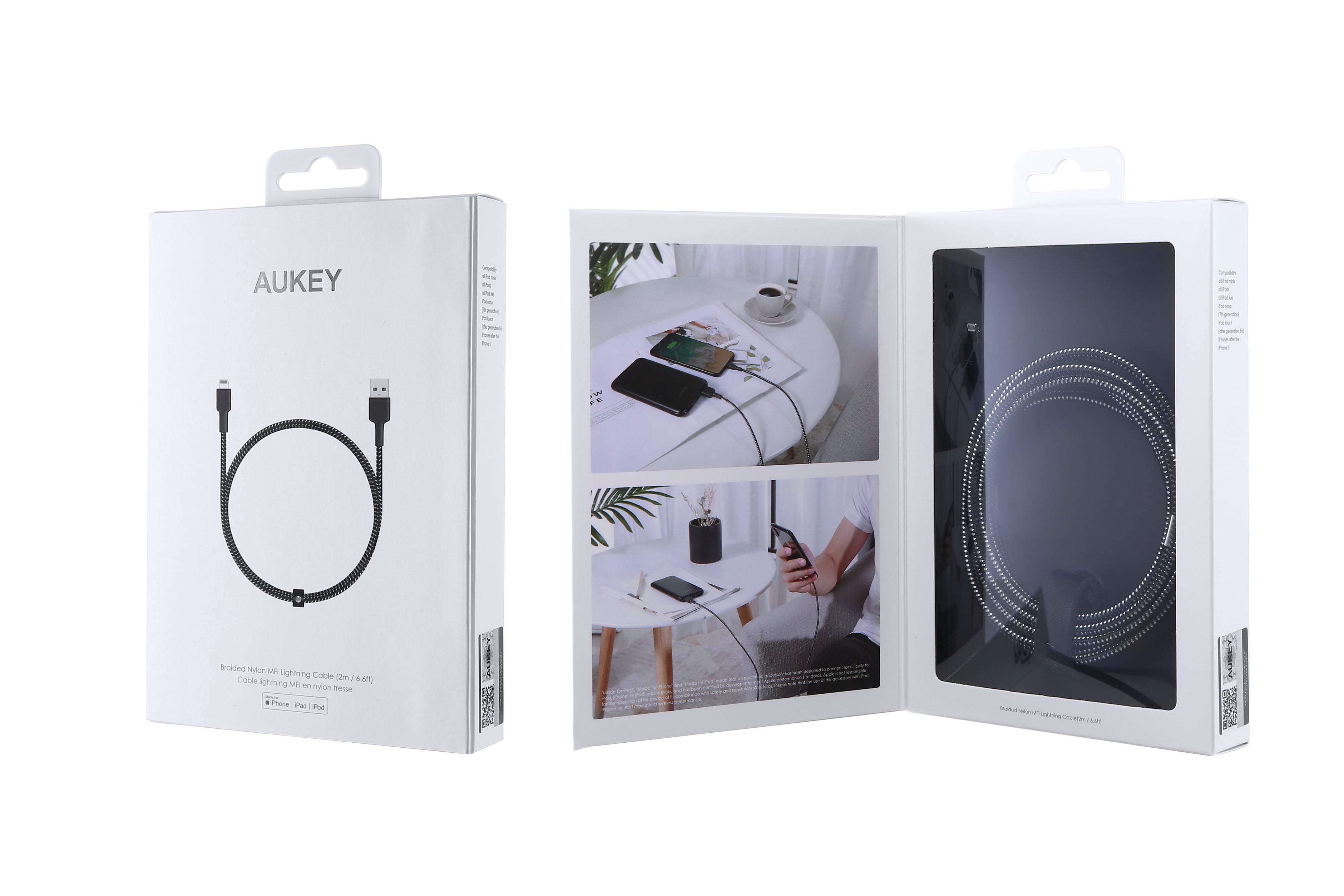 Aukey CB-BAL4 MFi Lightning Sync & Charge Braided Cable 2m - Black