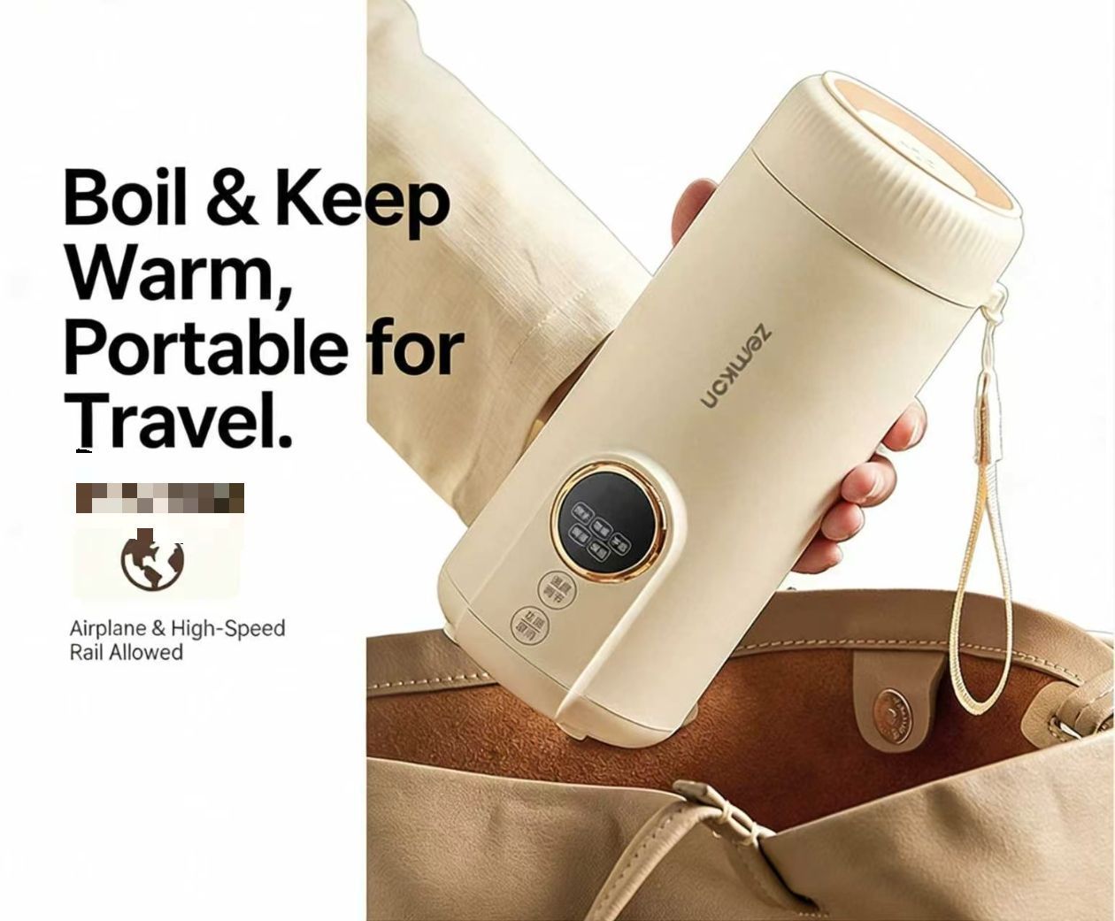 Portable Electric Kettle Cup, SUS316 Stainless Steel Inner, Temperature Control Travel Hot Water Boiler for Coffee, Tea, Baby Formula, Business Trip & Home Use