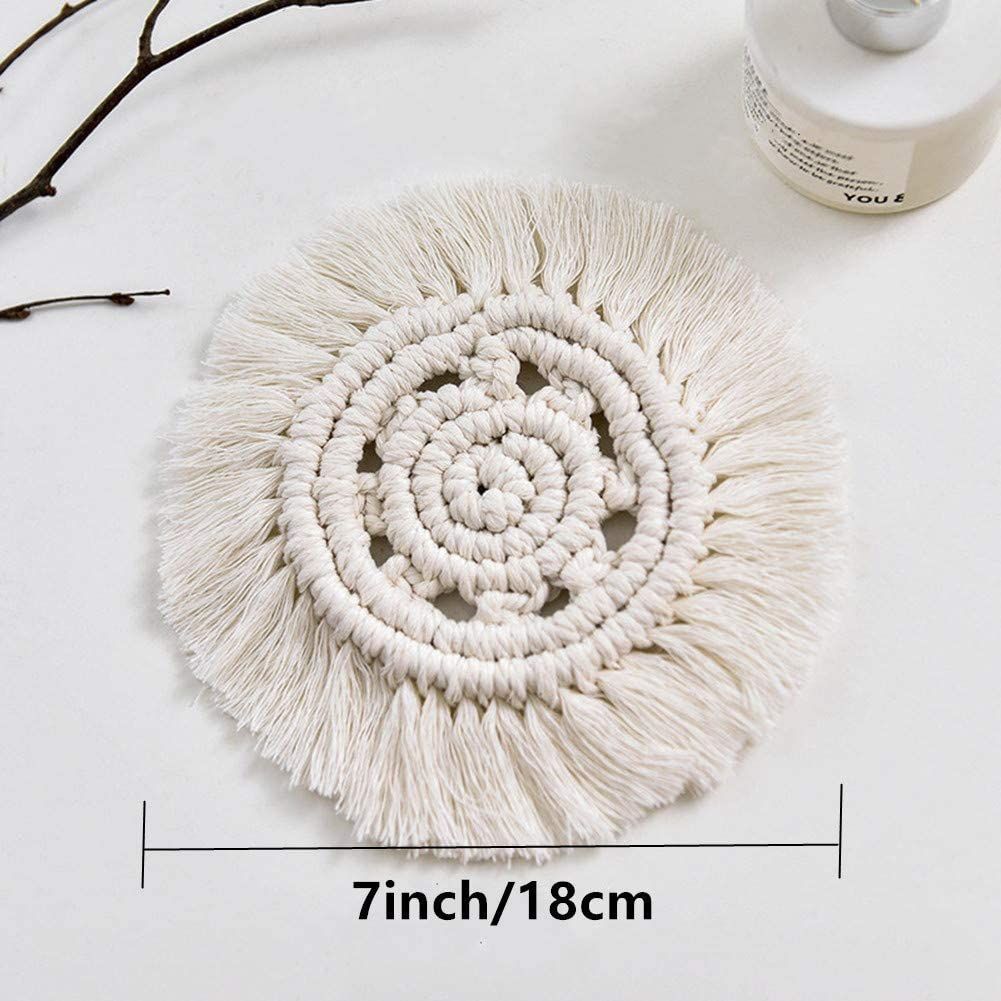 4-Pack Handmade Macrame Coasters Round Drinks Cotton Boho Woven Coaster Set