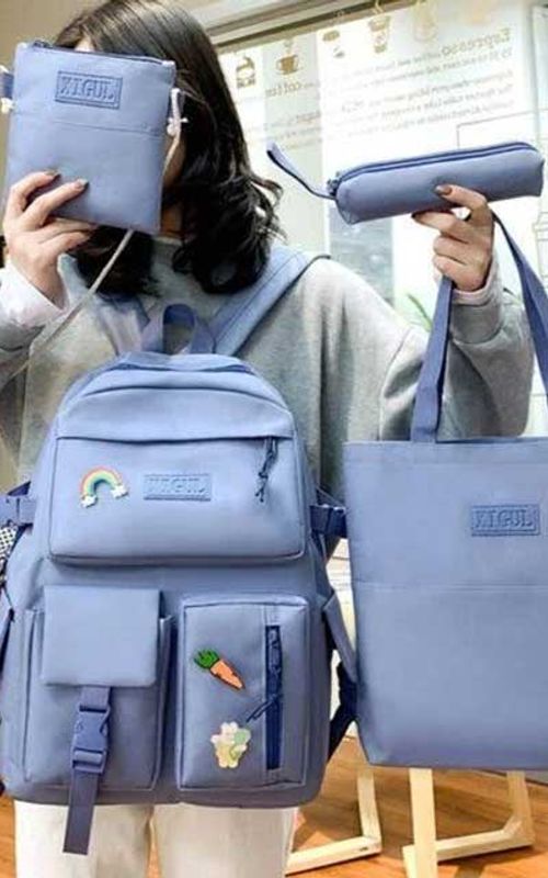 4 Pcs/Set Canvas School Bags Backpack – Durable, Stylish Backpack Set for Kids, Teens & Students