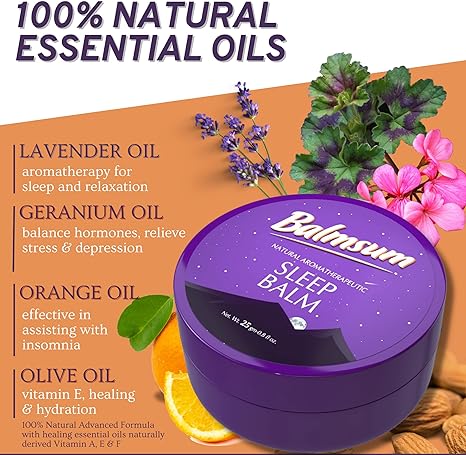 بلسم النوم الطبيعي للعلاج بالروائح العطرية من Balmsum | 100٪ طبيعي | خالٍ من الميلاتونين | غير مسبب للإدمان | مساعد على النوم بفضل سحر الطبيعة - 25 جم