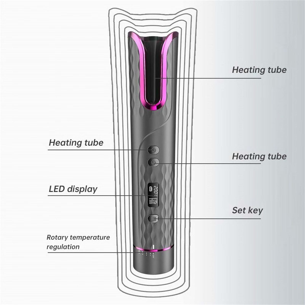 Automatic Hair Curler Cordless Curling Rotating Wand With LCD Display For Styling
