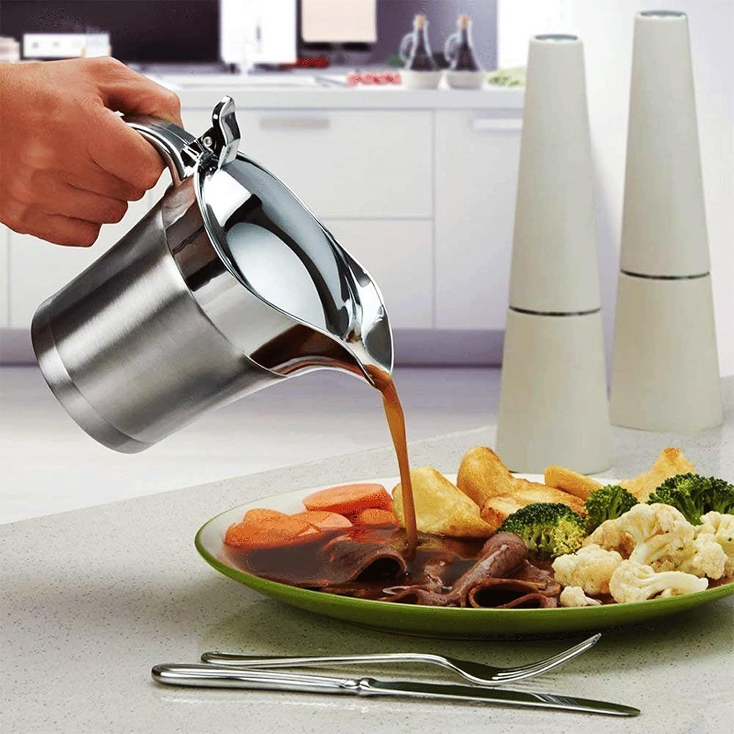 Gravy Boat Sauce Jug Stainless Steel Pot Serving Jug Thermal Double Wall Gravy Pot