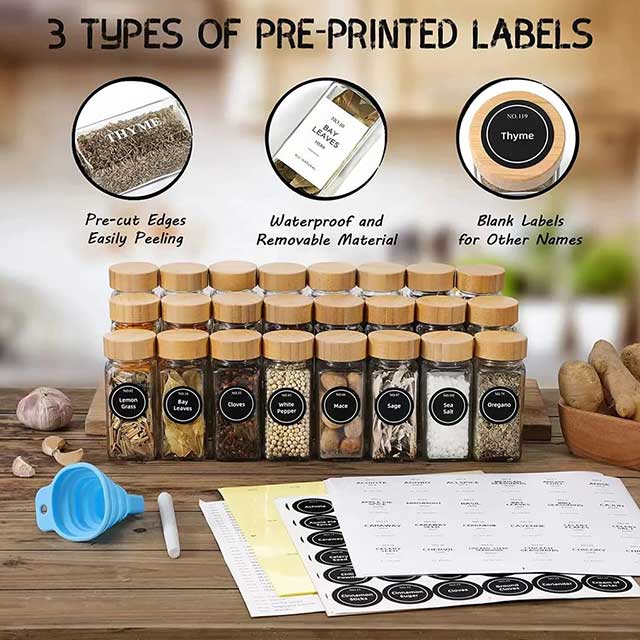 12 PCS Glass Spice Jars with Wooden Lids - Airtight, Elegant Storage Containers for Spices & Herbs