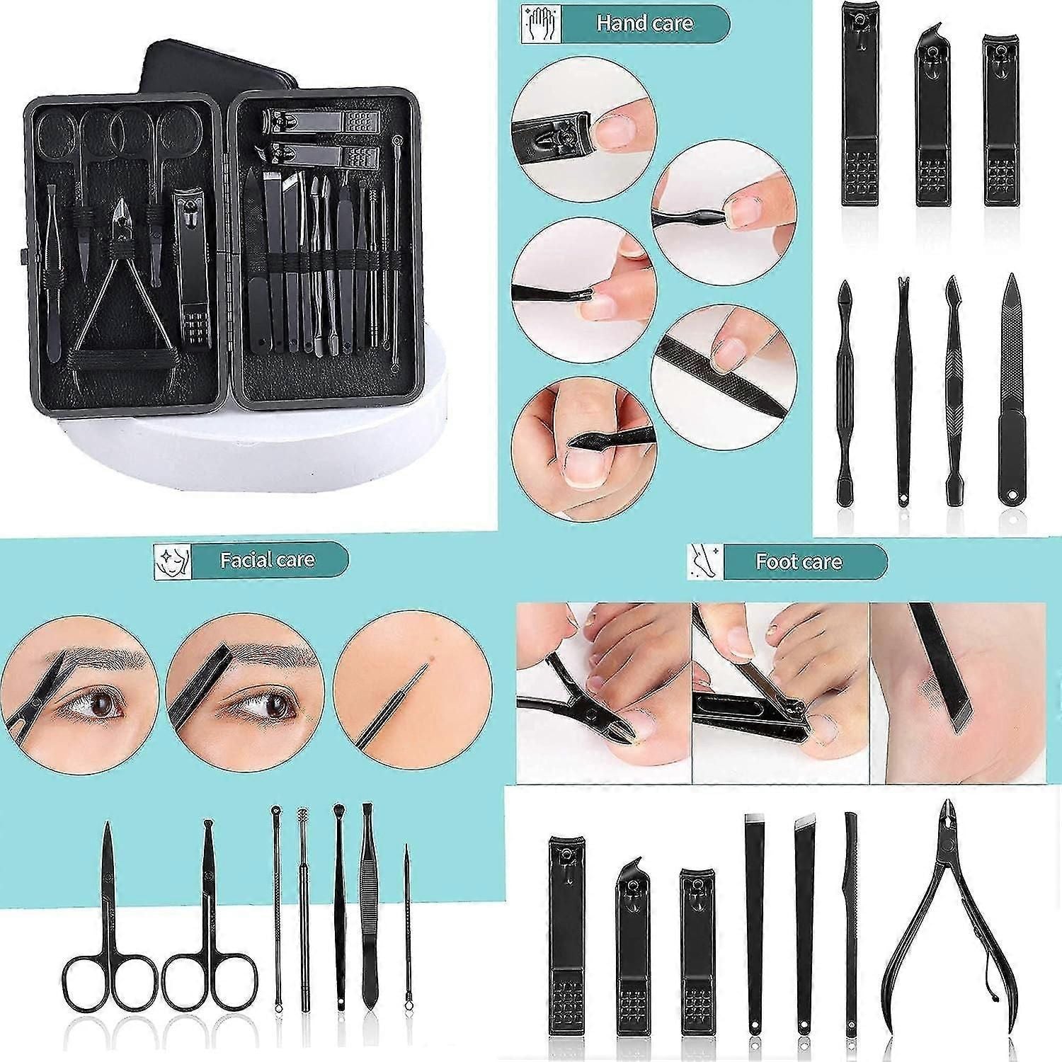 18-piece Manicure Pedicure Set Stainless Steel, Tools Nail Care Kit For Home, Travel