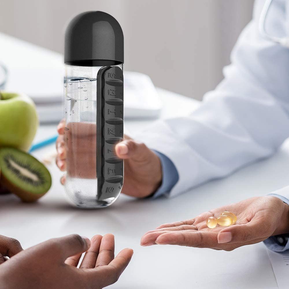 Pill Organizer Water Bottle 7 Day Medicine Holder With Weekly Dispensers Capsule Drink Bottle