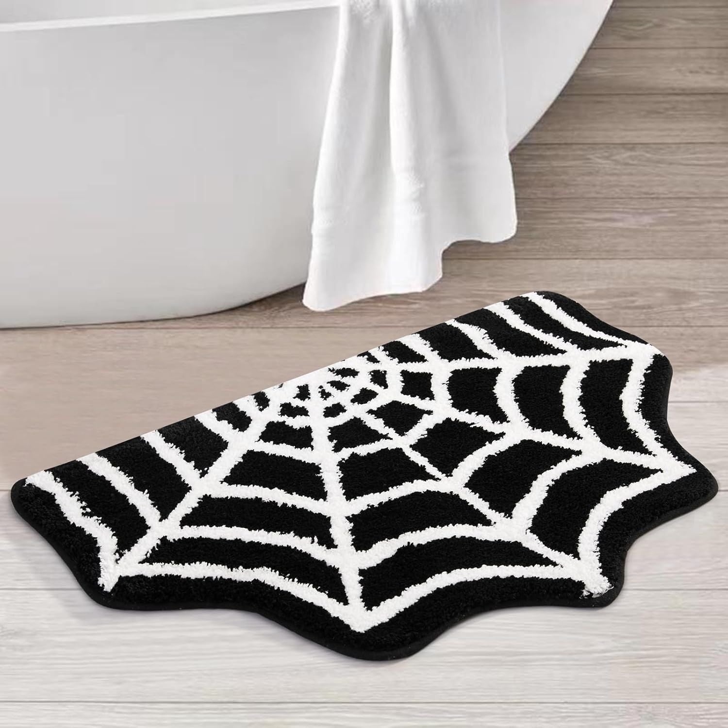 AIESY®  Spider Web Bath Mat, 16"X32" Halloween Bath Mat Non-Slip Rugs Spiderweb Machine Washable Goth Area Rug Gothic Rug for Front Door, Bedroom, Living Home (Black)