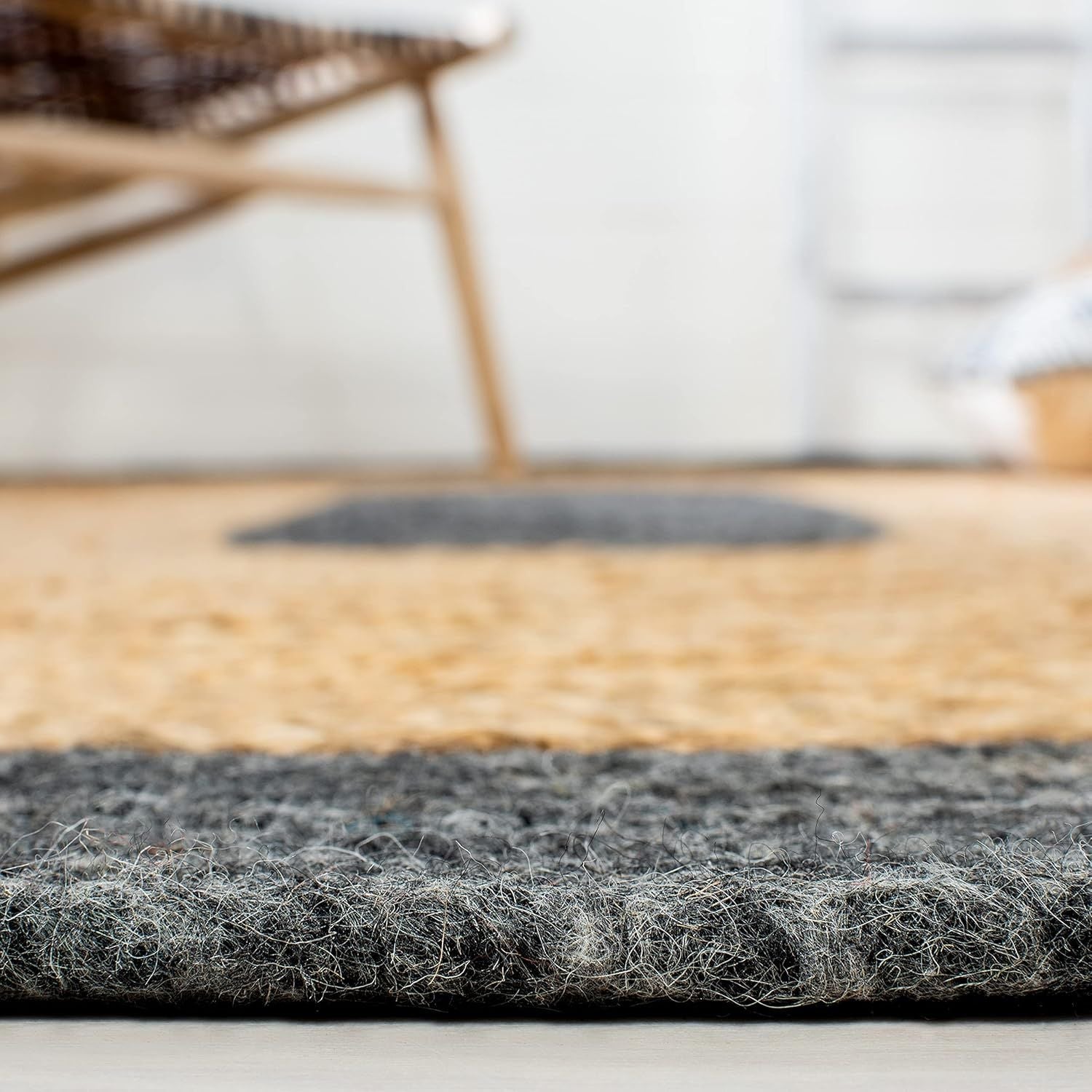 Dual Tone Jute Round Rug with Black Border & Center Circle | Handwoven Natural Area Carpet