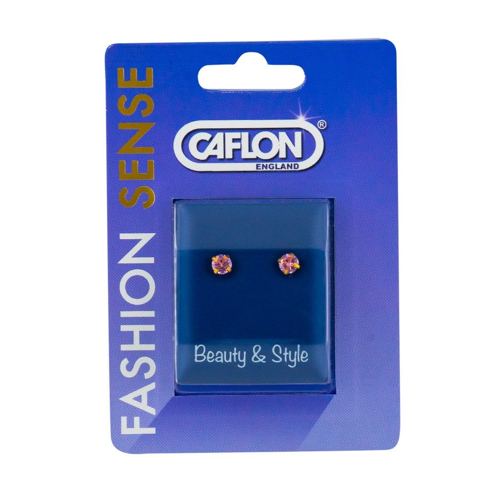 Caflon Fashion Sense Gold Plated, Pink Cubic Zirconia Earring, 4mm