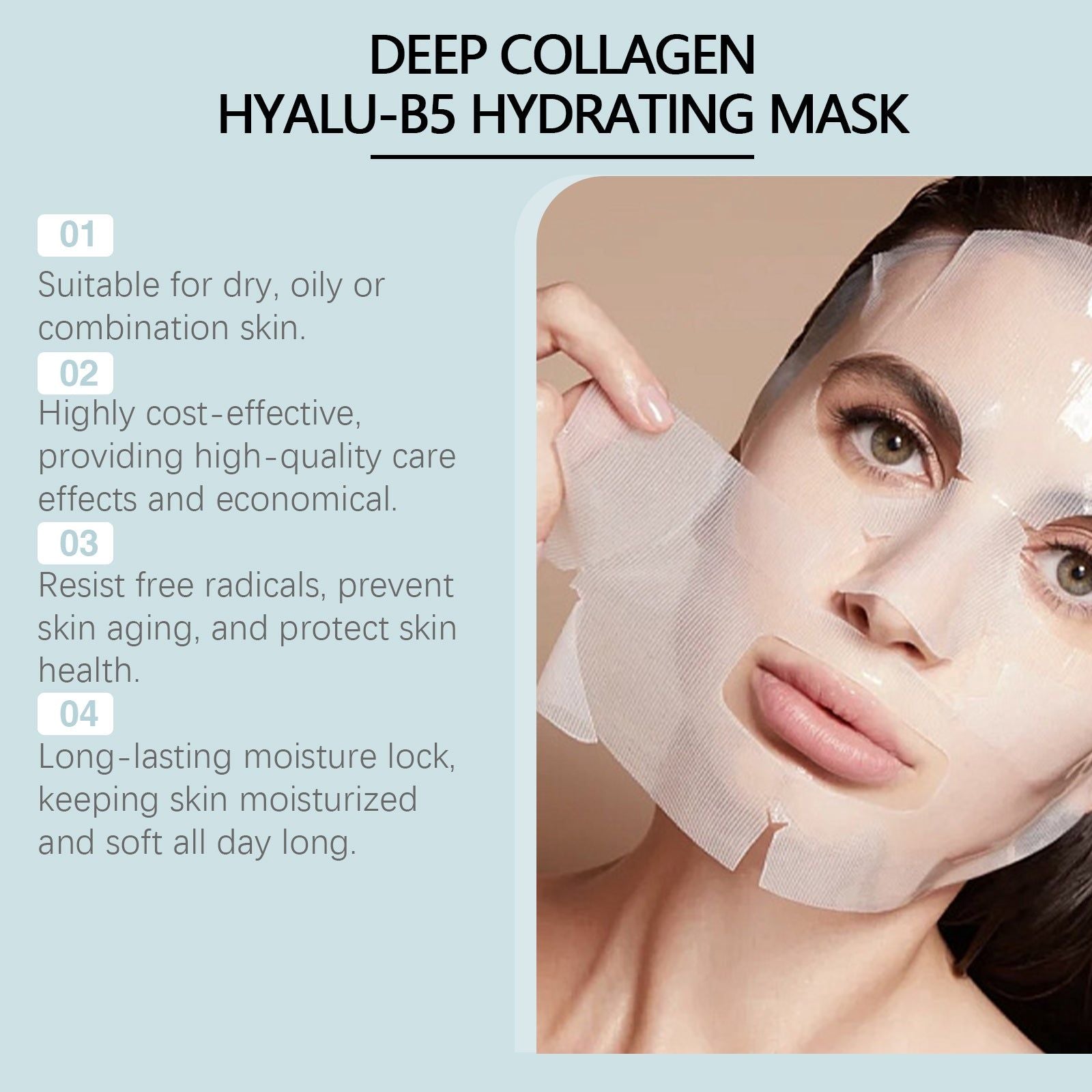 Collagen B5 Facial Mask, Hydrating, Nourishing, Anti-Aging, Skin Repair ,4 pieces