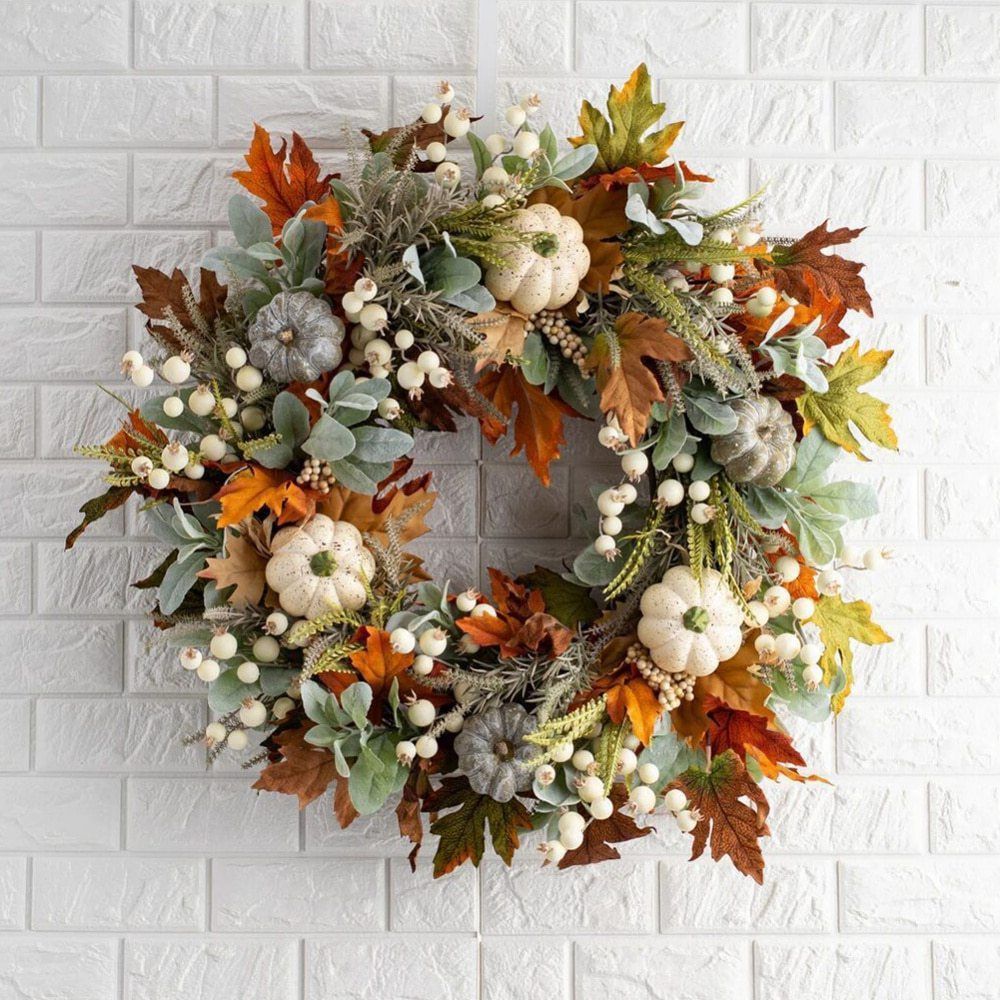Autumn Wreath Front Door Decoration  Pumpkin Wreath Thanksgiving Home Decorations
