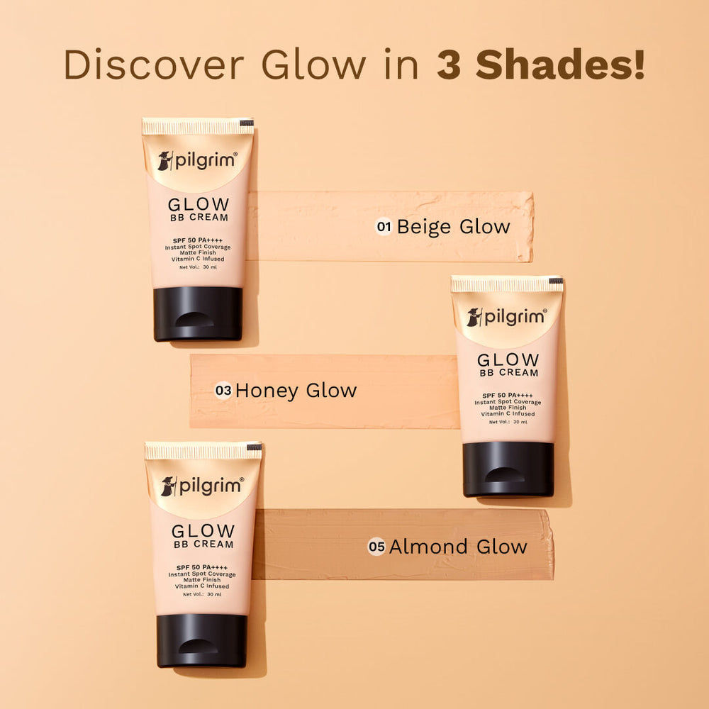 كريم BB طبيعي 3 في 1 من Pilgrim Honey Glow بتغطية متوسطة لجميع أنواع البشرة SPF 50 PA++++ مع نياسيناميد وحمض الهيالورونيك وفيتامين C - 30 جرام، عبوة واحدة