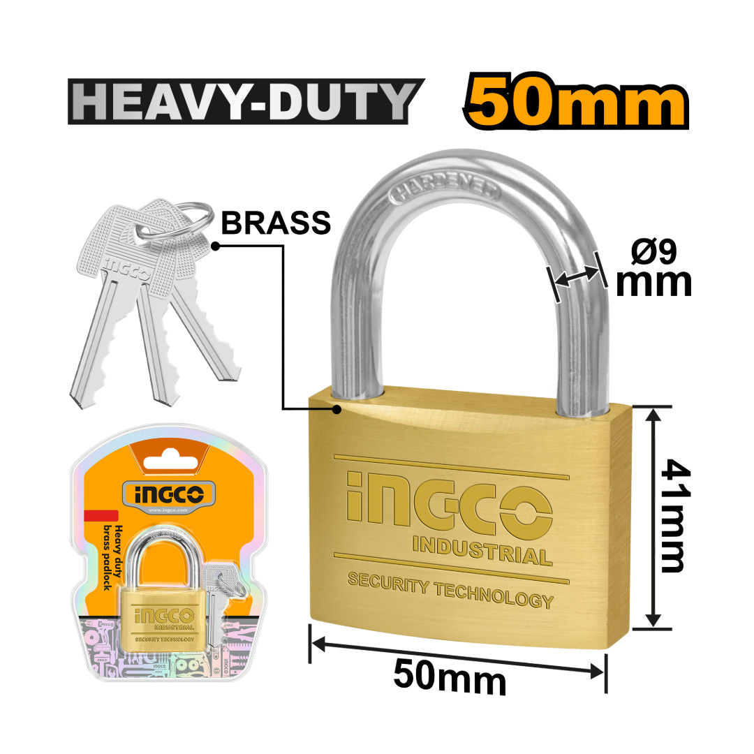INGCO Heavy Duty Brass Padlock, 50mm
