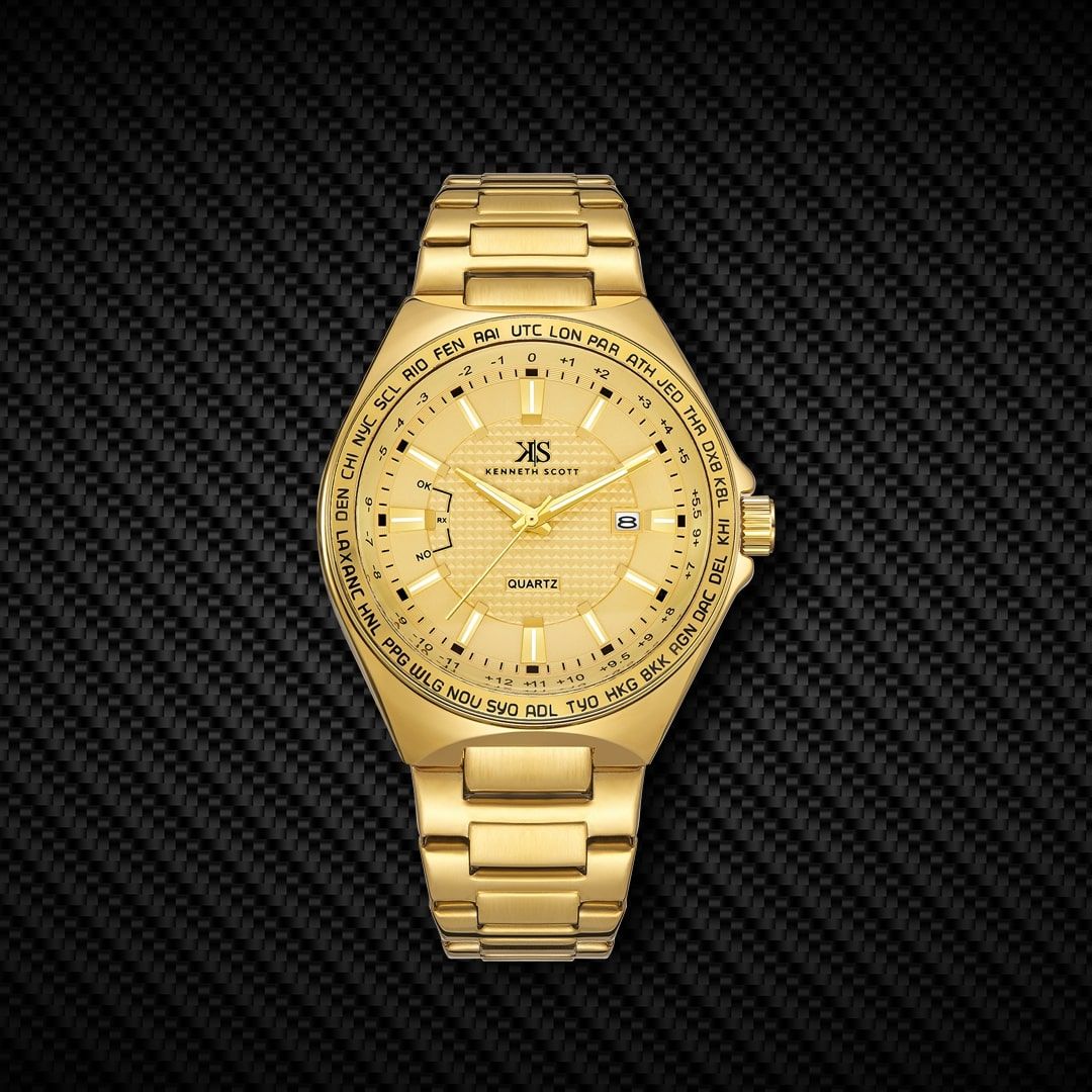 Kenneth Scott Men’s Analog Champagne Dial Watch, Tonneau Case, K23027-GBGC