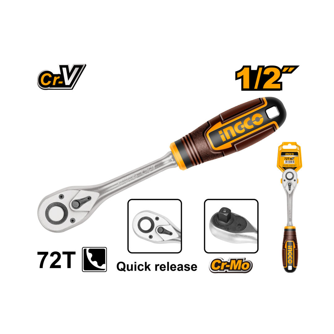 INGCO Ratchet Wrench 1/2″, 72 Tooth, L 255mm