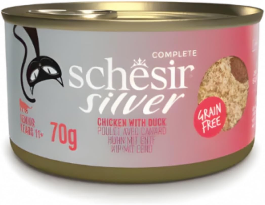 Schesir Silver Mousse & Fillets For Senior Cat Chicken with Duck Wet Food, 70gm