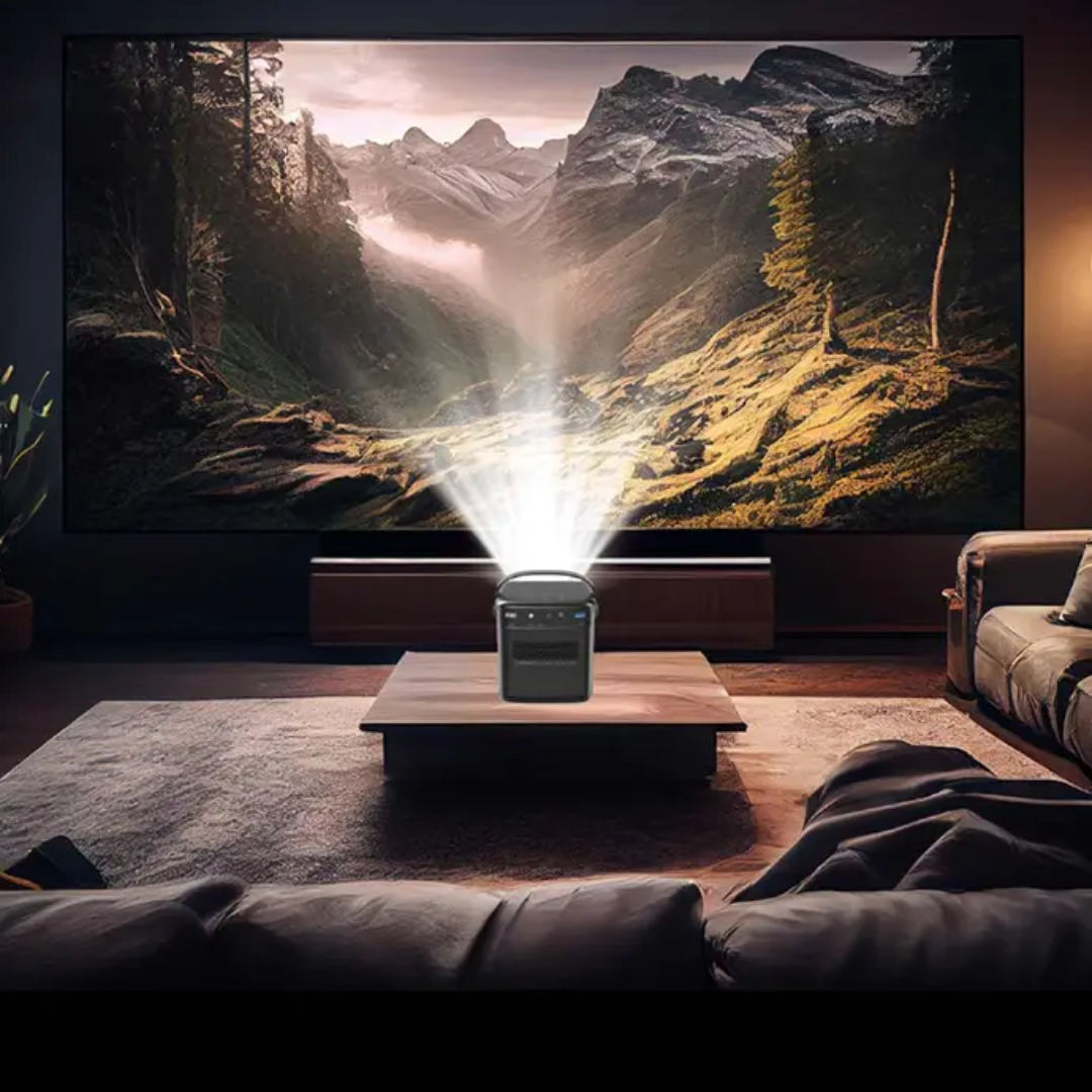 Powerology Starbeam Google DLP Projector, 100", Google TV, Auto Focus, Black