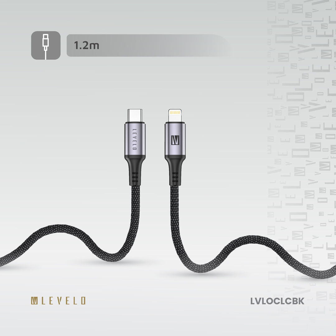 Levelo Otto USB C to Lightning 30W Leather Cable, Black