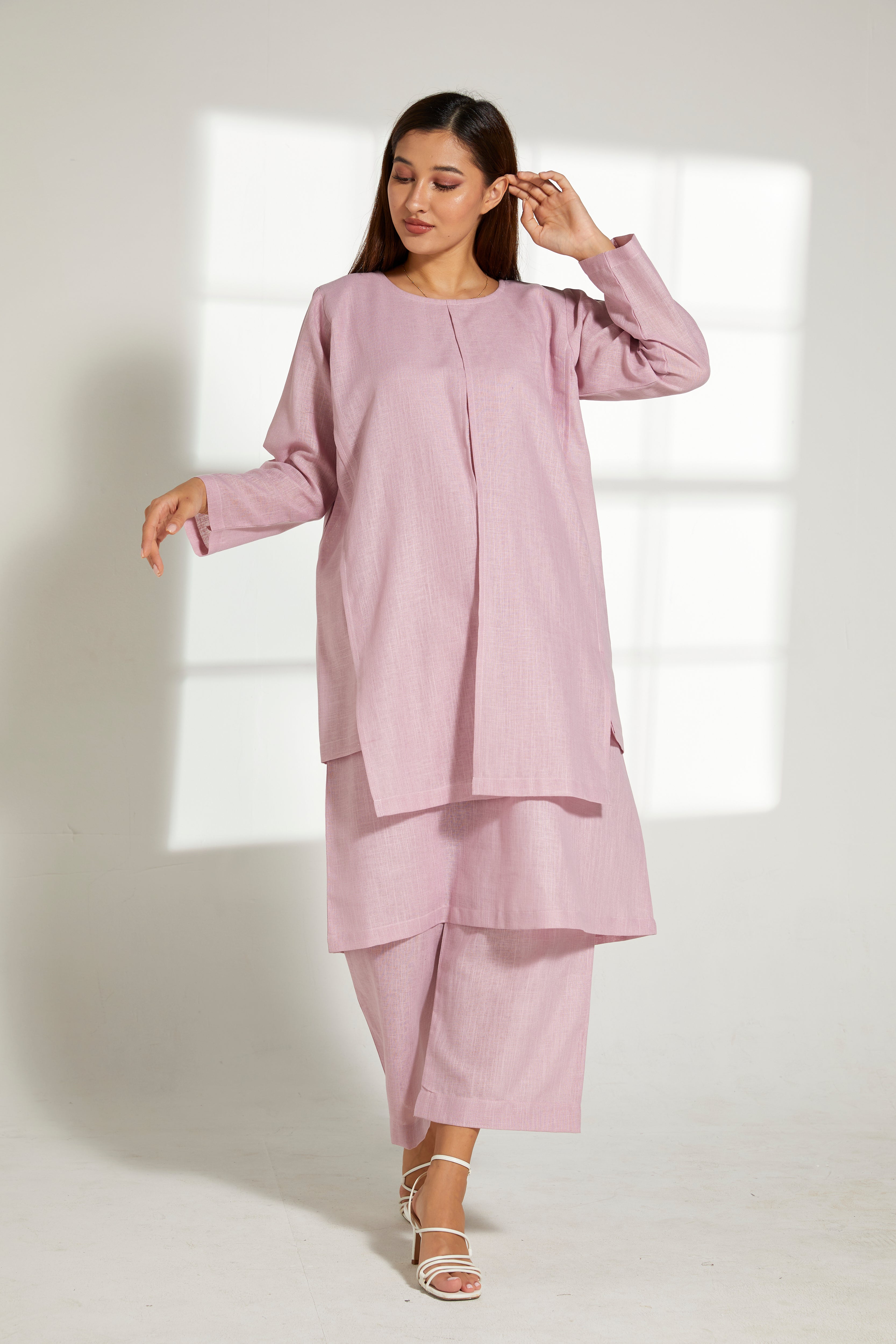 MOiSTREET Pink Linen Fabric Top and Pants Set